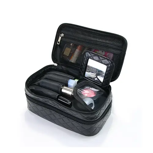 Hot Style Multiple Best Make Up Bags Compartments Mesh Leather Cosmetic Bags